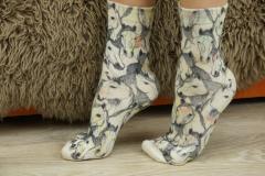 -227 Slim Тонкие шерстяные носки. Лошади с гривами акварель