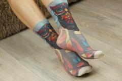 -178 Slim Тонкие шерстяные носки. Сова витраж. Непара