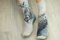 -177 Slim Тонкие шерстяные носки. Сова в зимнем лесу.