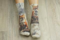 -210 Slim Тонкие шерстяные носки. Лиса в зимнем лесу.