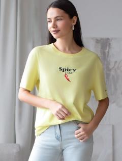 Свободная футболка с принтом из премиального хлопка с эастаном — лимонный_spicy