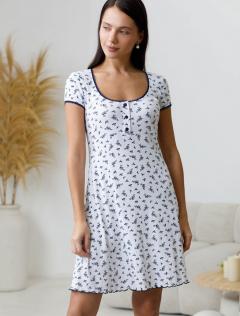 белый-т.синий цветы	