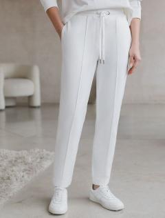 Трикотажные брюки на резинке из футера двухнитки эластичные — белый