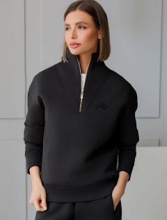 Толстовка халф-зип (half-zip) из премиального футера трехнитки с начесом D49.184 — черный