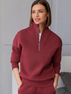 Толстовка халф-зип (half-zip) из премиального футера трехнитки с начесом D49.184 — гранатовый