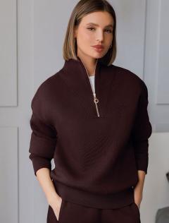 Толстовка халф-зип (half-zip) из премиального футера трехнитки с начесом D49.184 —  коричневый