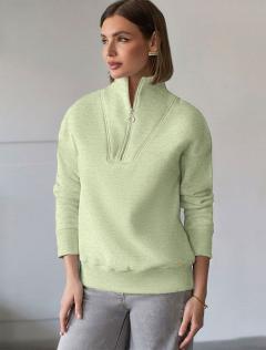 Толстовка халф-зип (half-zip) из премиального футера трехнитки с начесом D49.184 — св.зеленый меланж