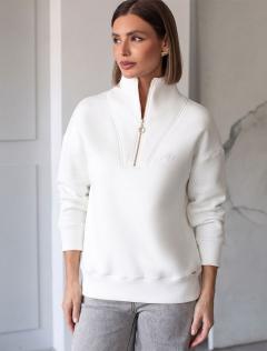 Толстовка халф-зип (half-zip) из премиального футера трехнитки с начесом D49.184 — белый