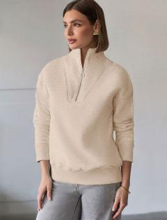 Толстовка халф-зип (half-zip) из премиального футера трехнитки с начесом D49.184 — овсяный меланж