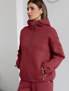 Толстовка халф-зип (half-zip) с капюшоном из премиального футера трехнитки с начесом D49.186 —  гранатовый