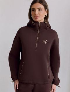 Толстовка халф-зип (half-zip) с капюшоном из премиального футера трехнитки с начесом D49.186 —  коричневый