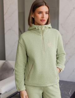 Толстовка халф-зип (half-zip) с капюшоном из премиального футера трехнитки с начесом D49.186 — св.зеленый меланж