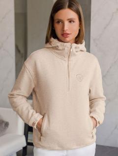 Толстовка халф-зип (half-zip) с капюшоном из премиального футера трехнитки с начесом D49.186 — овсяный меланж