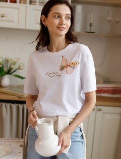 Футболка с принтом свободная эластичная из премиального хлопка — белый_wings